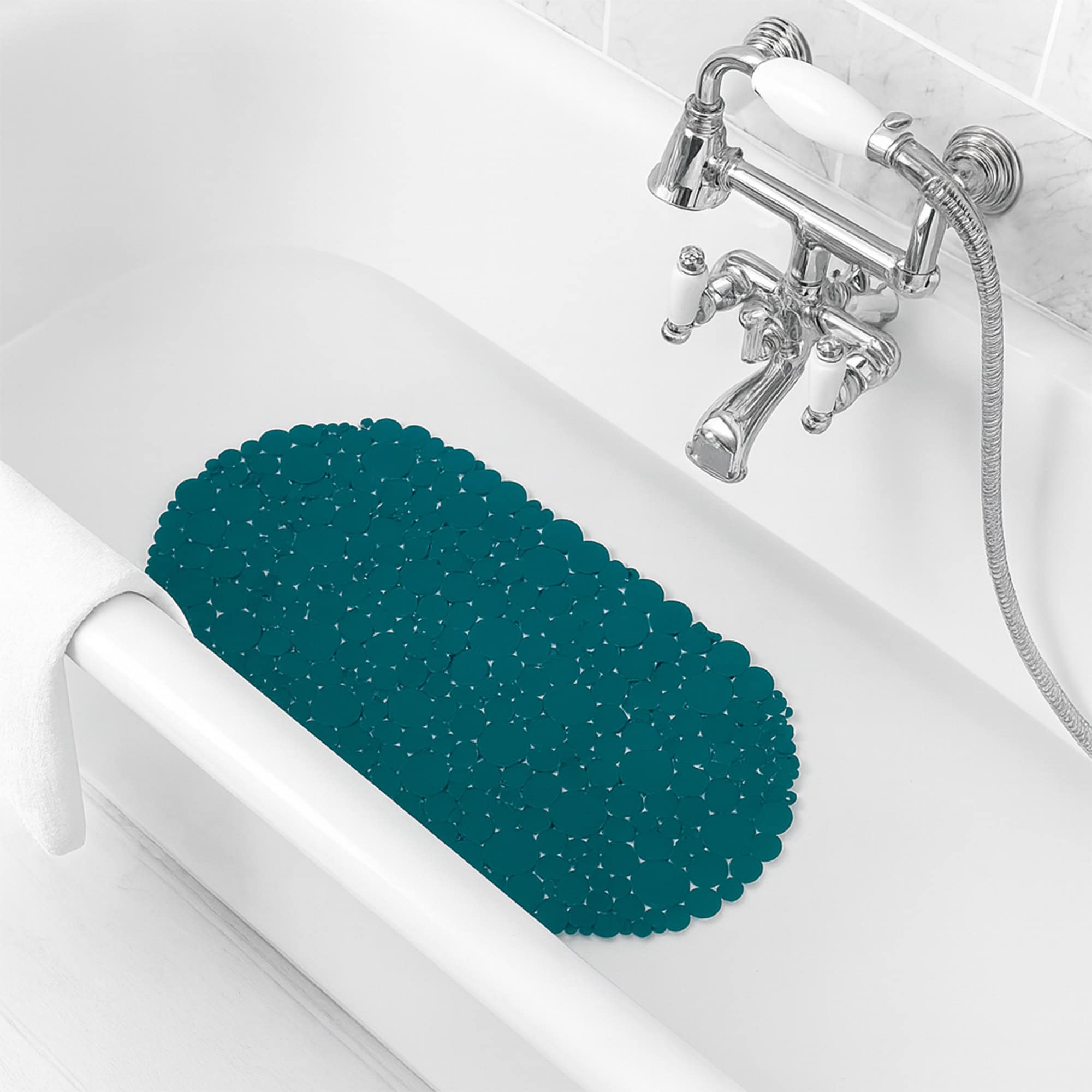 evideco-bubbles-tapis-de-baignoire-bleu-paon-ovale image 2
