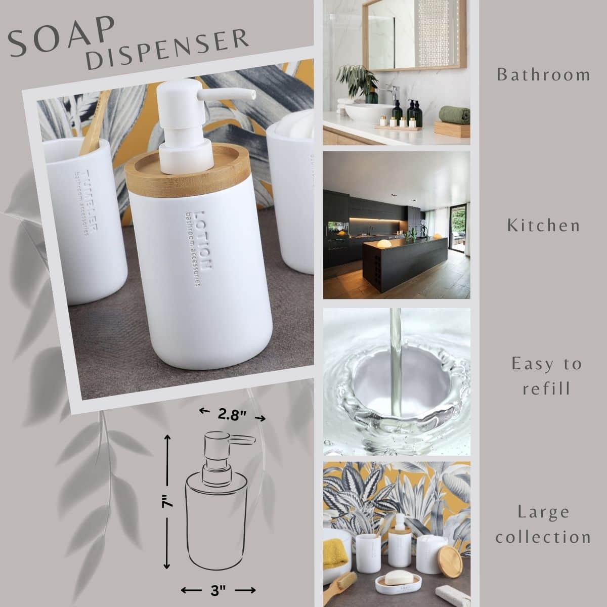 evideco-bathroom-accessories-distributeur-savon-blanc-bambou-polyresine image 3