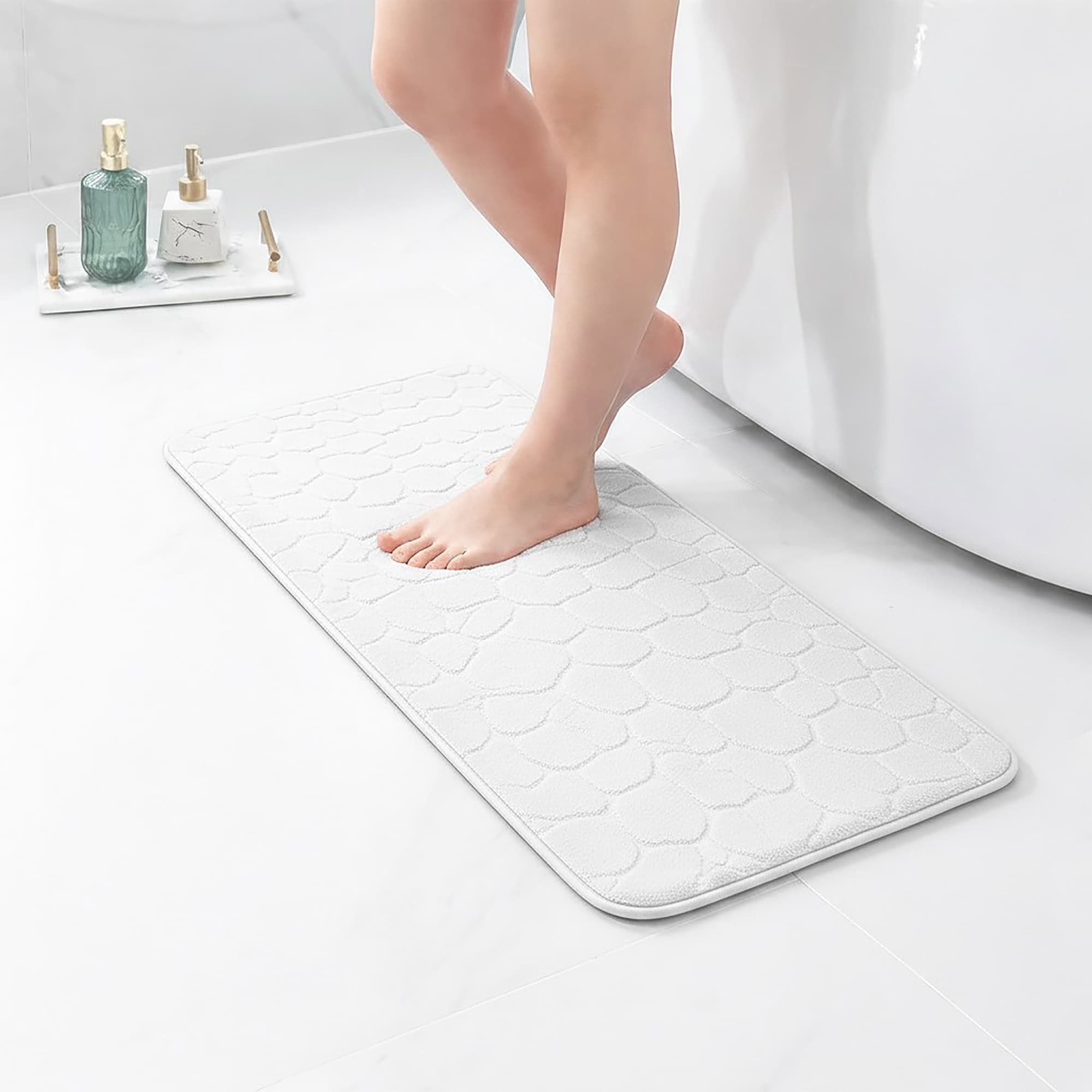 evideco-tapis-bain-m-moire-blanc-galet-runner-122x46-cm image 1