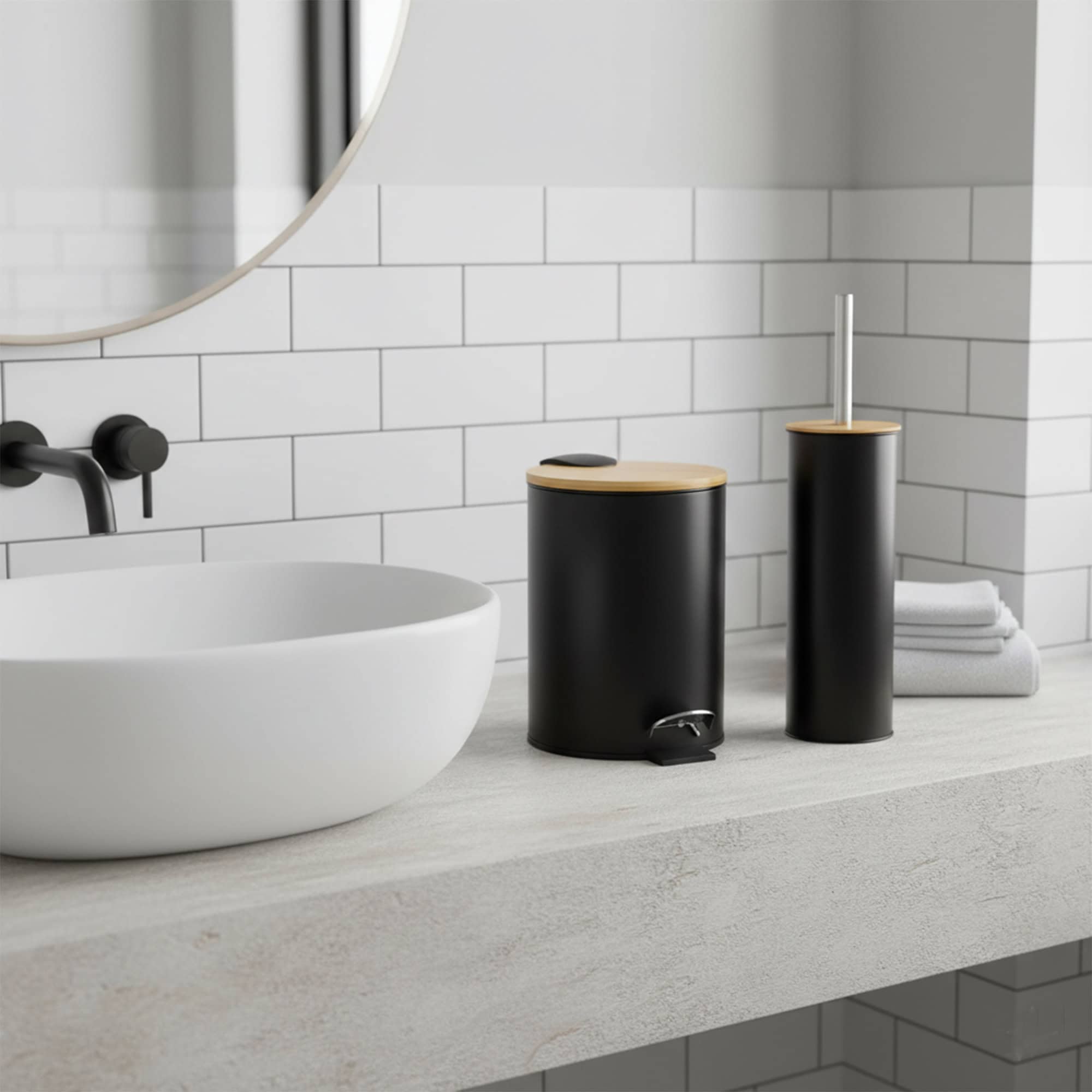 evideco-set-salle-de-bain-noir-bambou-poubelle-brosse-wc image 1