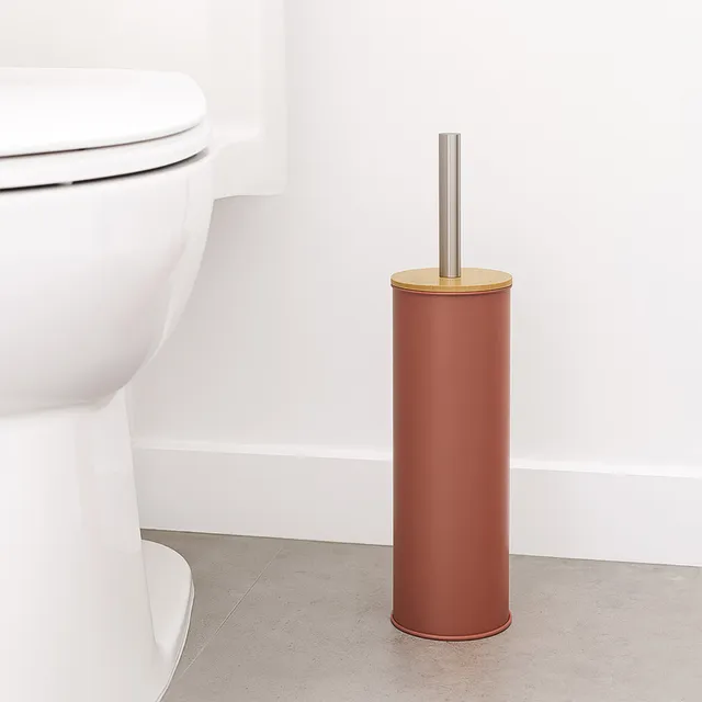 evideco-brosse-wc-terracotta-m-tal-couvercle-bambou image 1