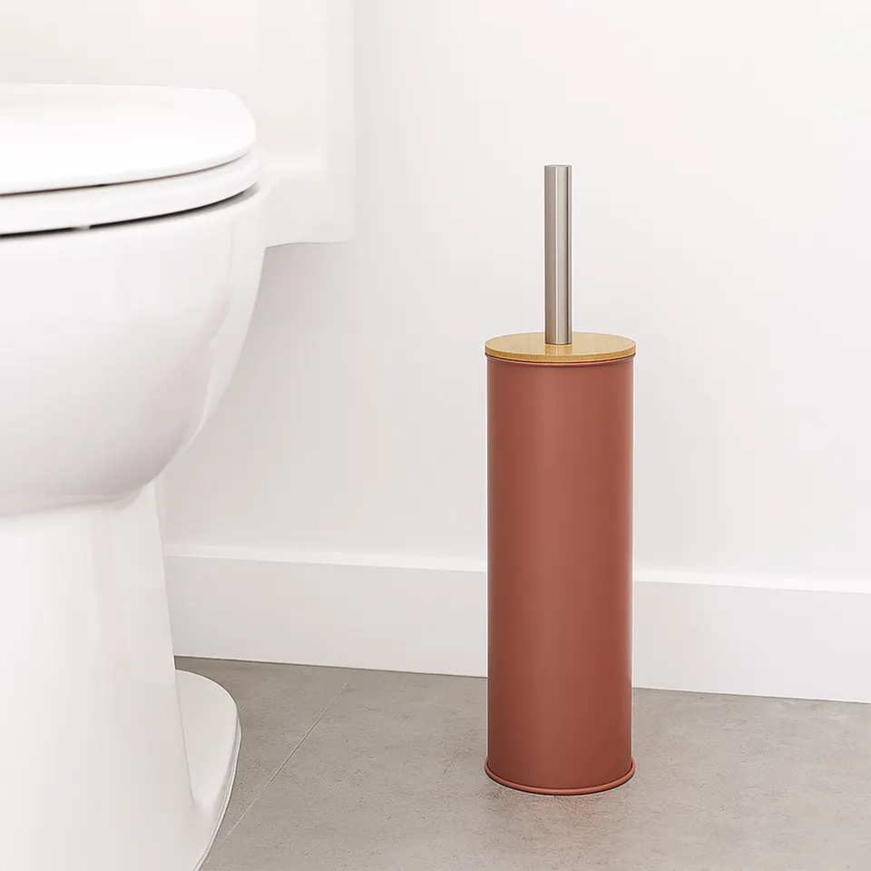evideco-brosse-wc-terracotta-m-tal-couvercle-bambou image 1