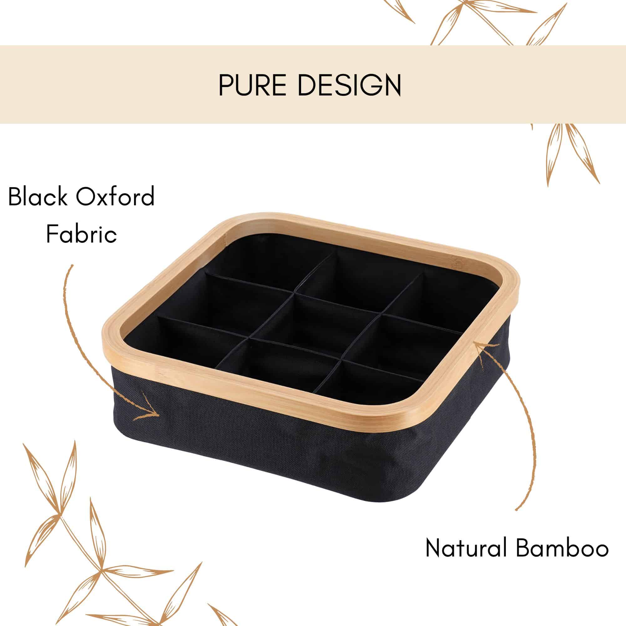 evideco-panier-rangement-pliable-noir-bambou-9-cases-30cm image 4