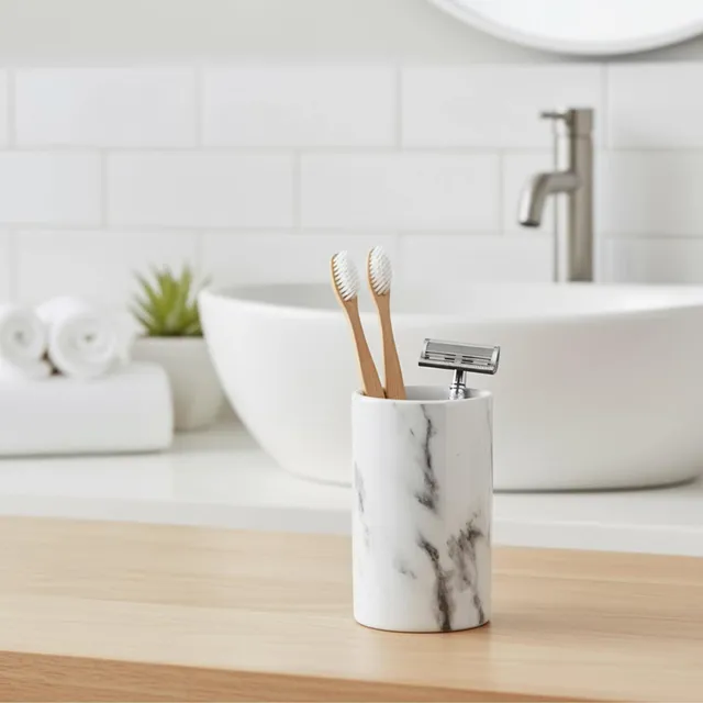 evideco-gobelet-salle-de-bain-effet-marbre-blanc-dolomite image 1