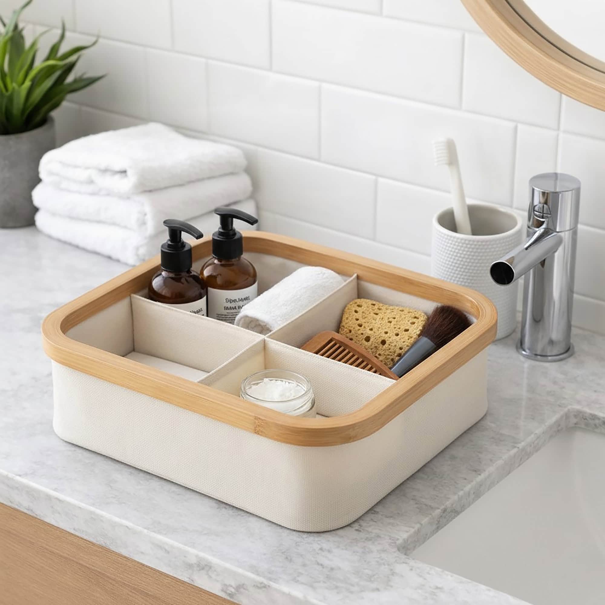 evideco-panier-rangement-cru-bambou-pliable-4-cases image 1