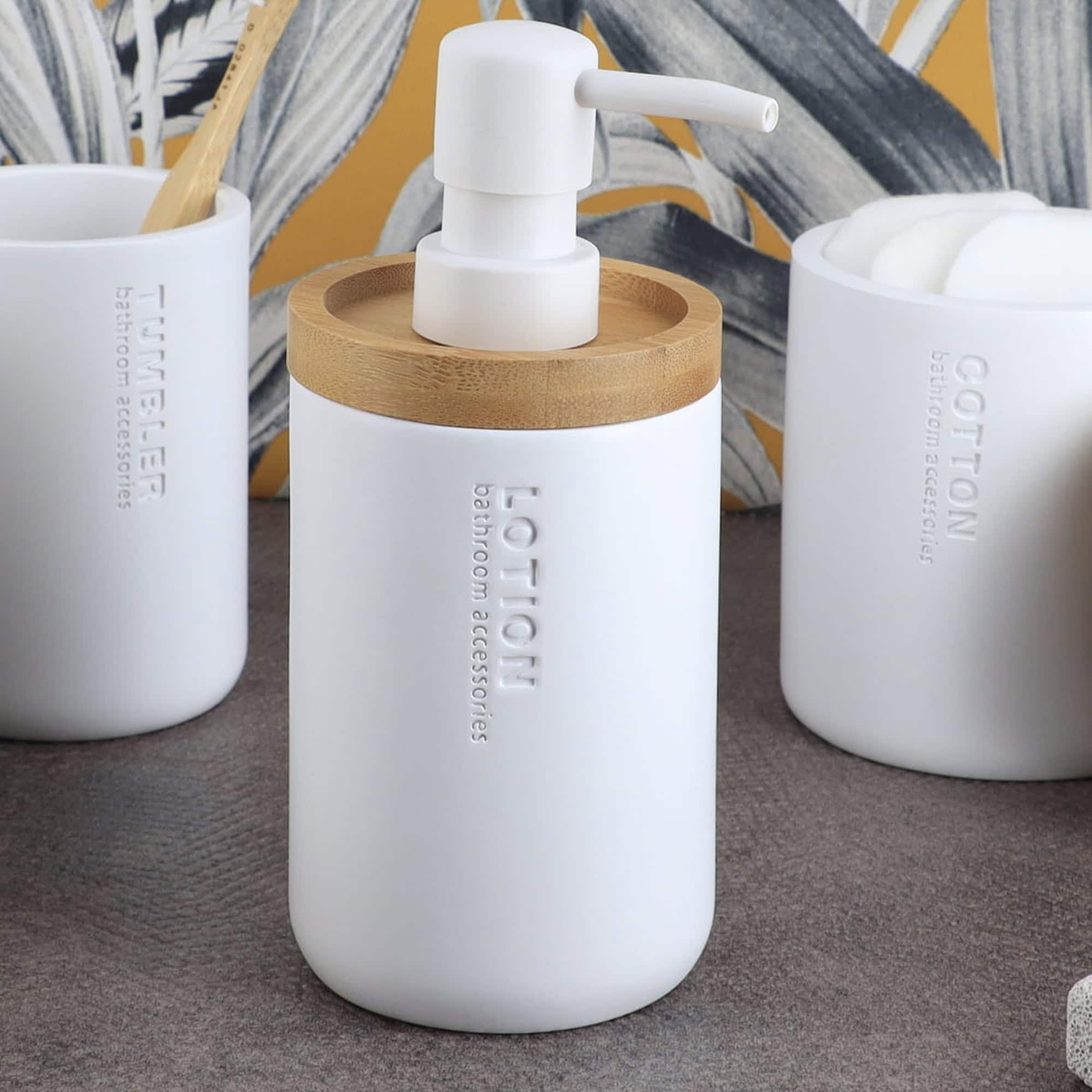 evideco-bathroom-accessories-distributeur-savon-blanc-bambou-polyresine image 2