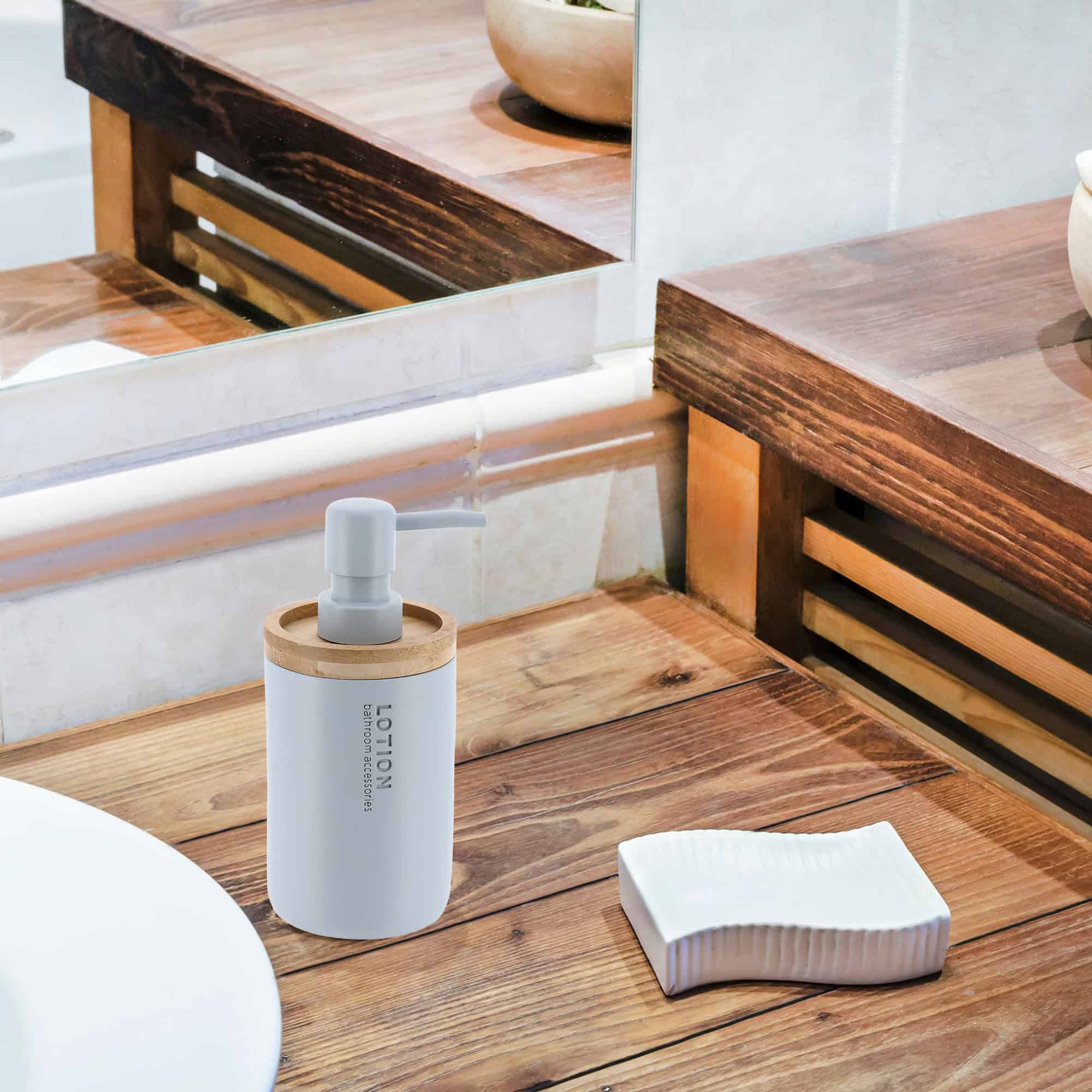 evideco-bathroom-accessories-distributeur-savon-bleu-clair-bambou-pompe image 6