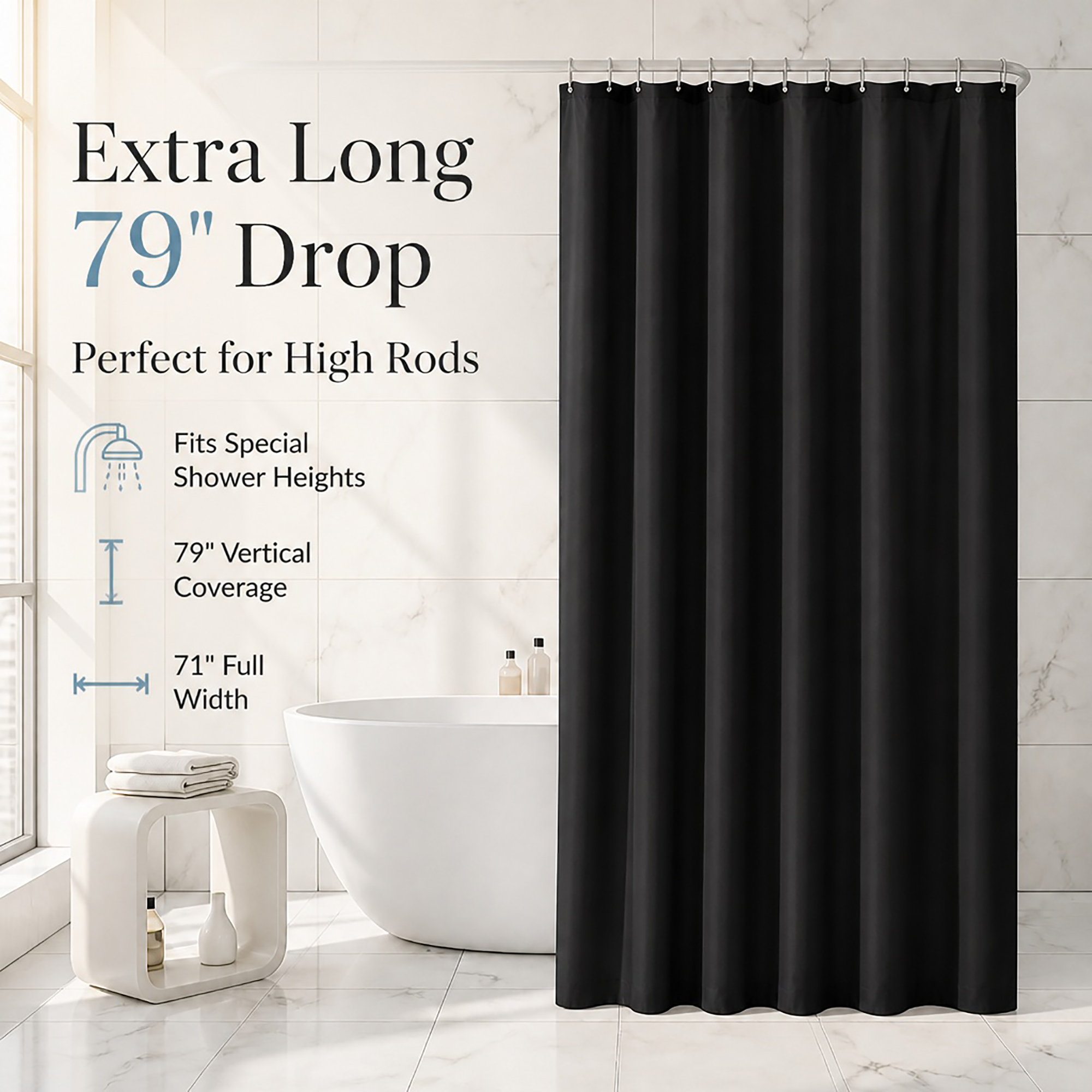 evideco-shower-rideau-douche-noir-extra-long-polyester-200x180-12-anneaux image 2