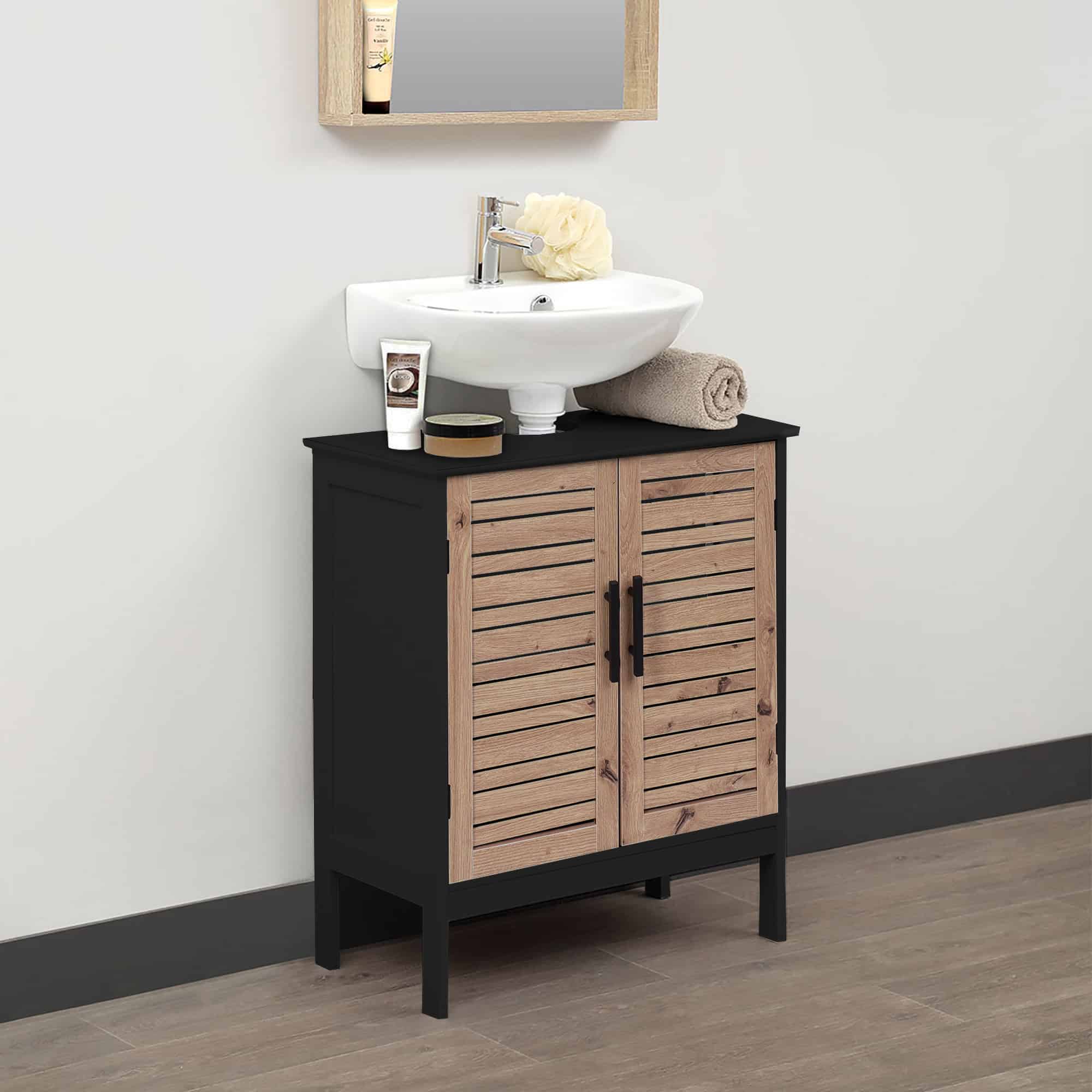 evideco-bergen-meuble-sous-lavabo-noir-marron-2-portes-ajour-es image 7