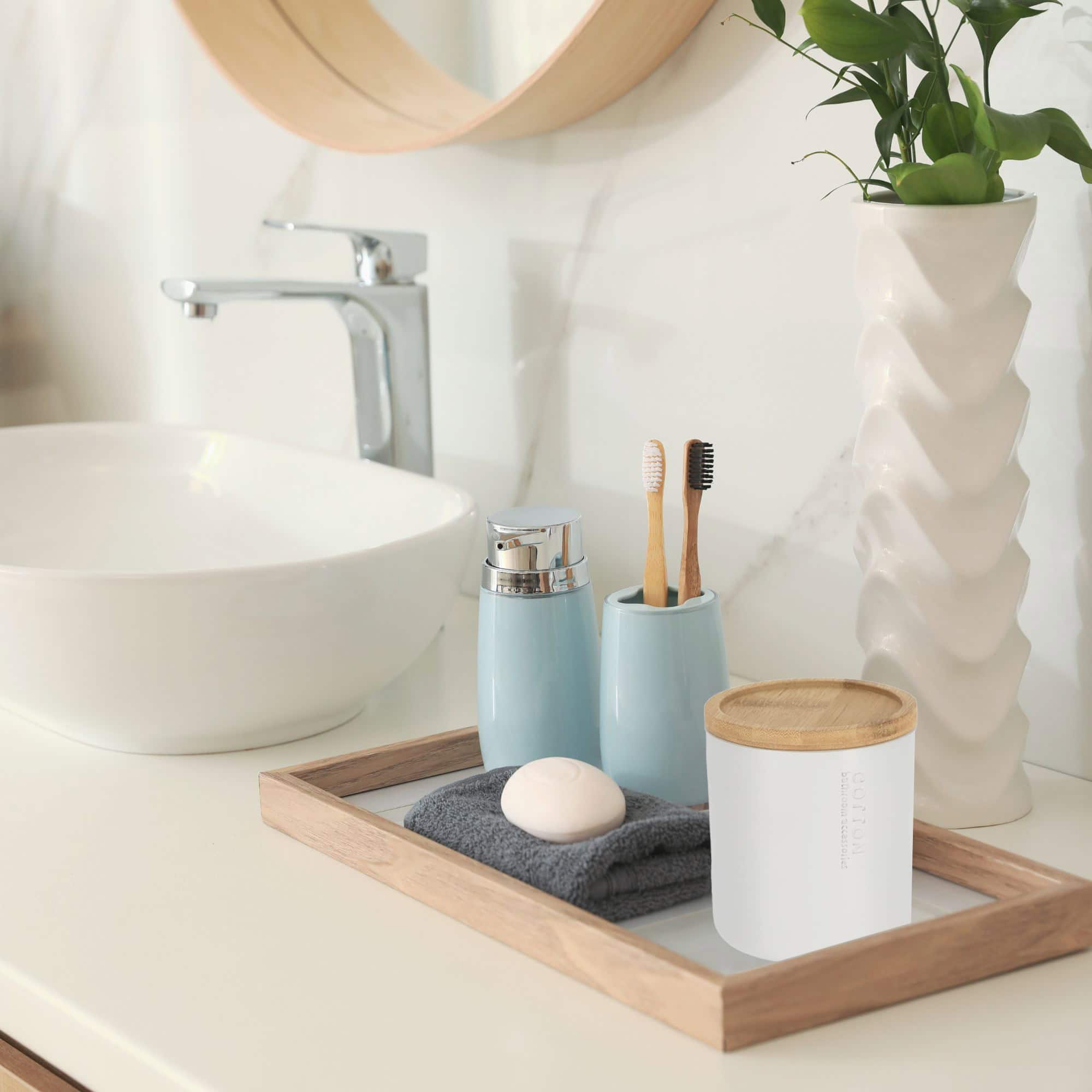 evideco-pot-coton-blanc-mat-couvercle-bambou-salle-de-bain image 7