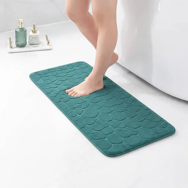evideco-bathroom-mats-runner-tapis-bain-48x18-bleu-paon-m-moire-de-forme image 1