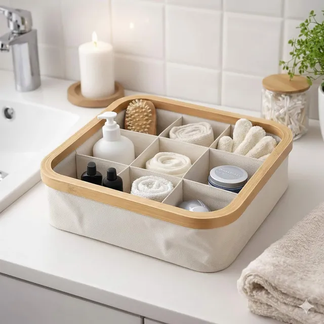 evideco-panier-rangement-cru-pliable-9-cases-bambou image 1