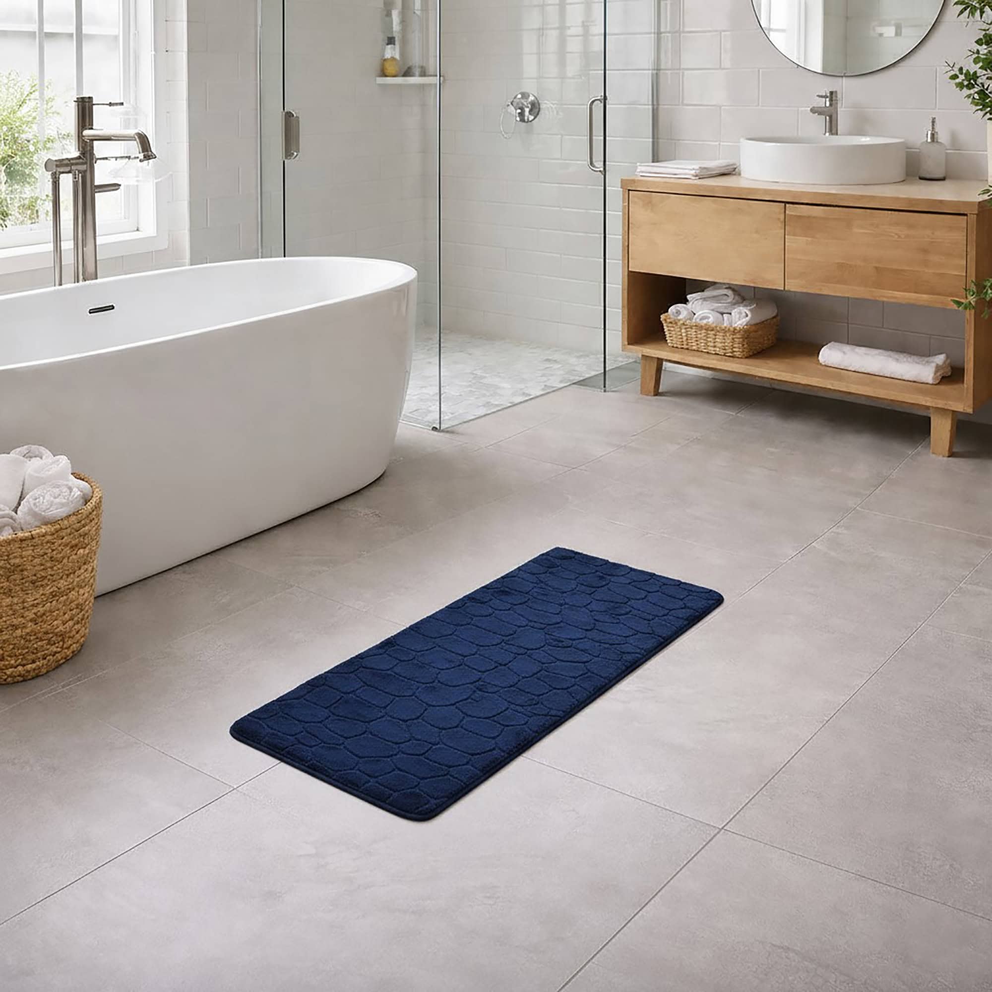 evideco-memory-foam-runner-tapis-de-bain-bleu-marine-122x46-cm image 2