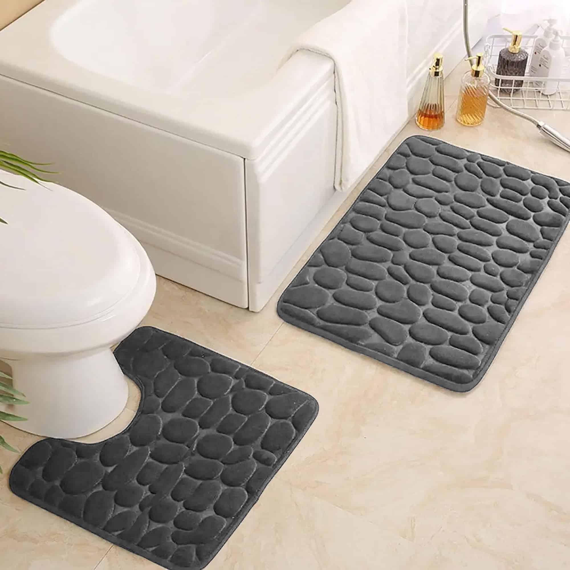 evideco-bathroom-mats-tapis-de-bain-m-moire-gris-fonc-galets-81x51 image 8