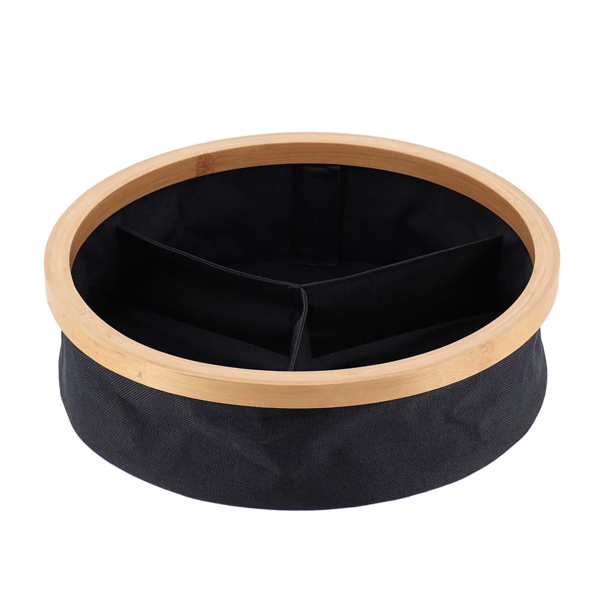 evideco-panier-de-rangement-rond-noir-pliable-3-compartiments-bambou image 7