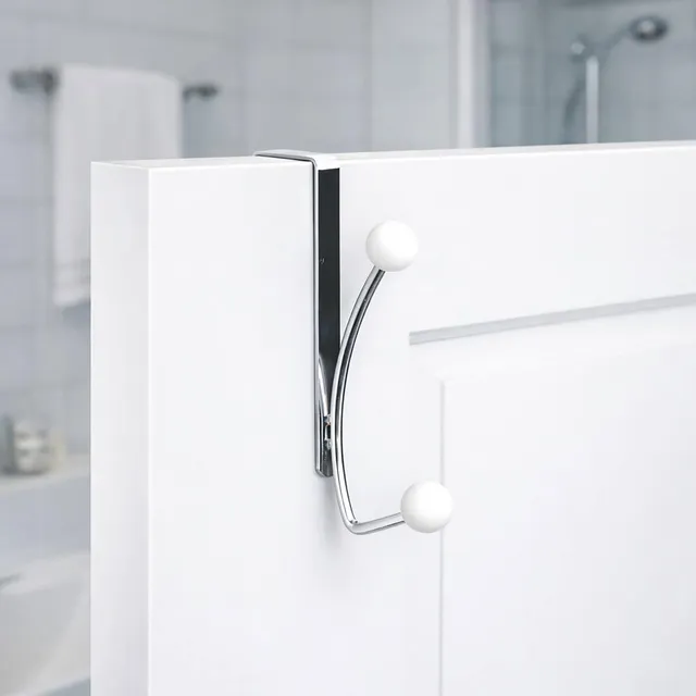 evideco-bathroom-storage-pat-re-de-porte-chrome-2-crochets-blancs image 1