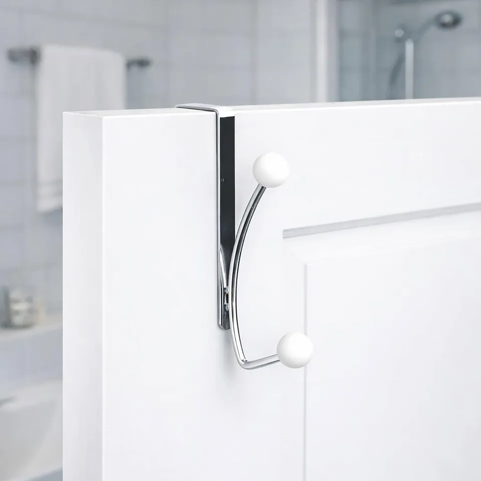 evideco-bathroom-storage-pat-re-de-porte-chrome-2-crochets-blancs image 1