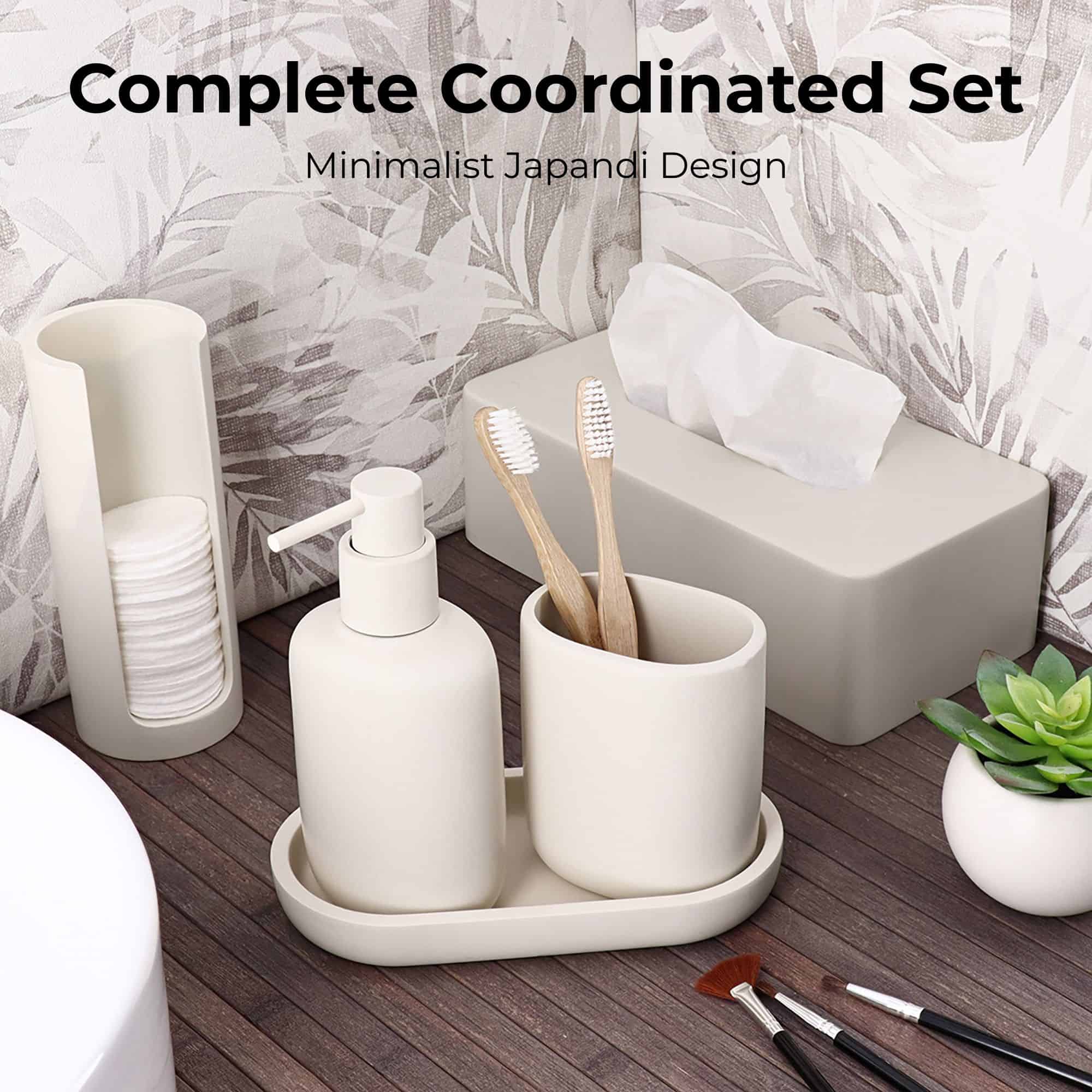 evideco-porte-cotons-beige-polyresine-japandi-salle-de-bain image 3