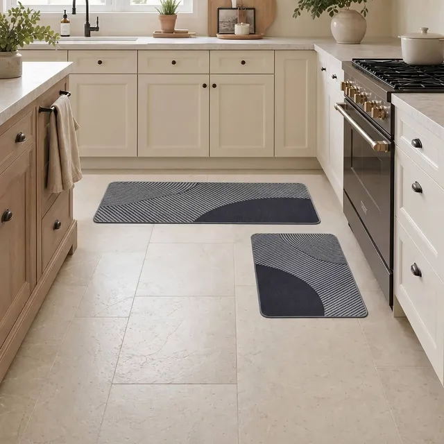 evideco-tapis-cuisine-gris-g-om-trique-lot-2-lavable image 1