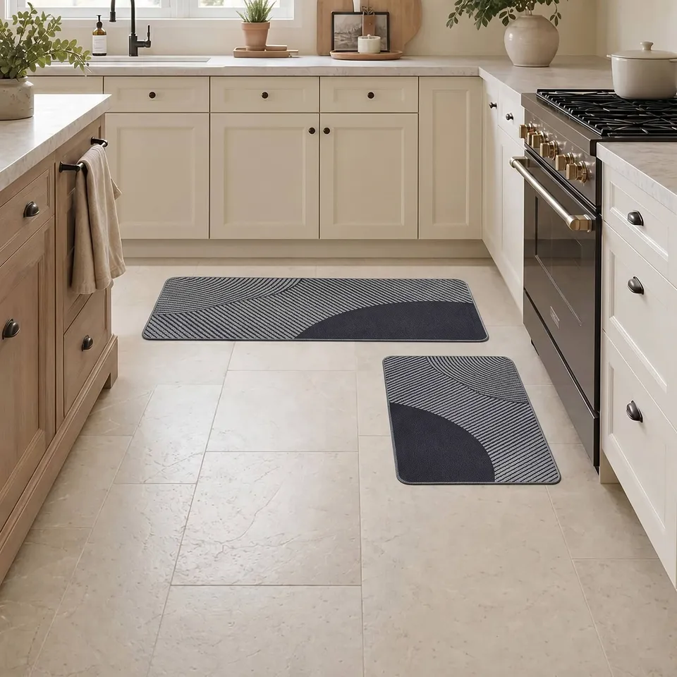 evideco-tapis-cuisine-gris-g-om-trique-lot-2-lavable image 1