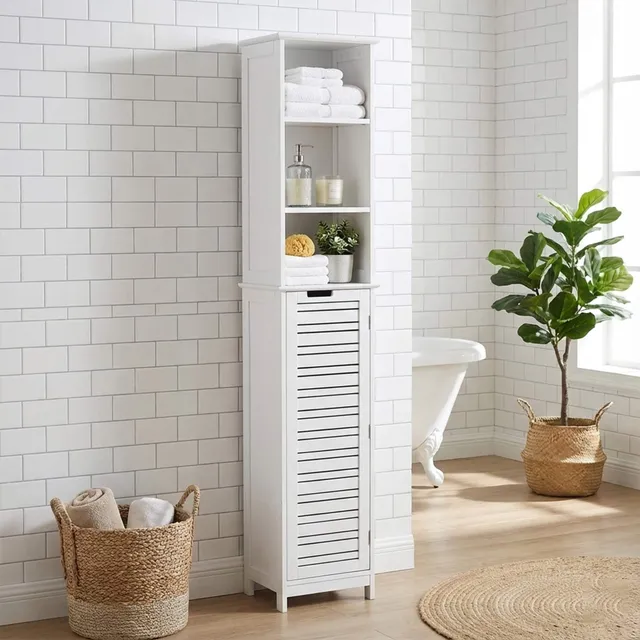evideco-miami-armoire-salle-de-bain-blanche-haute-slim image 1