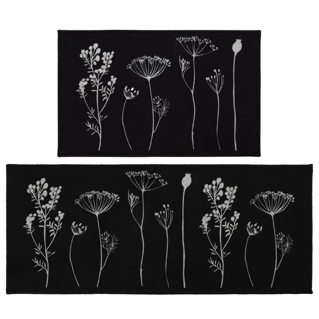 evideco-home-accessories-tapis-cuisine-noir-gris-fleurs-lot-2-lavable image 1