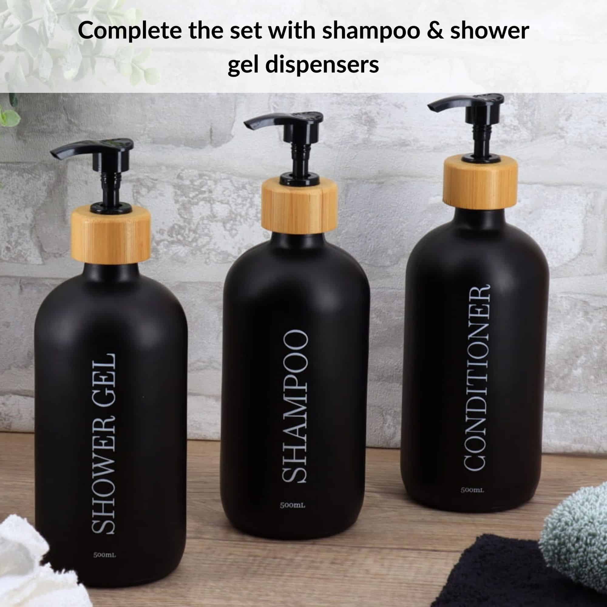 evideco-bathroom-accessories-distributeur-apr-s-shampoing-500-ml-noir-mat-verre image 2