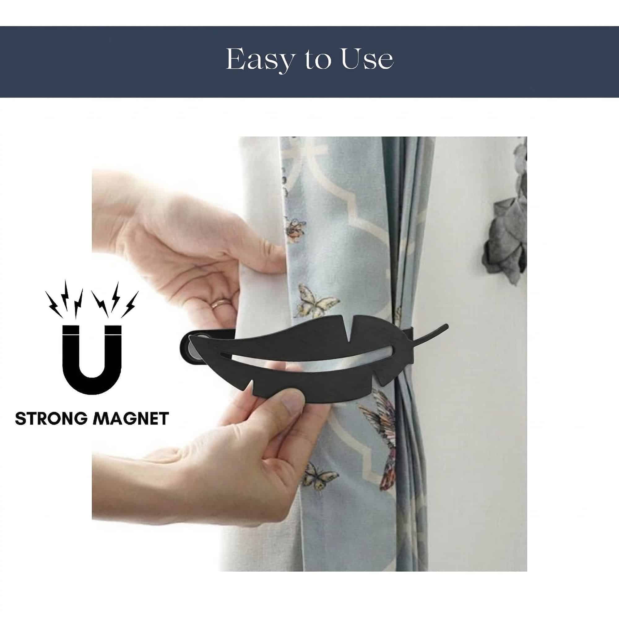 evideco-home-accessories-embrasse-rideau-magn-tique-plume-noir-argent image 4