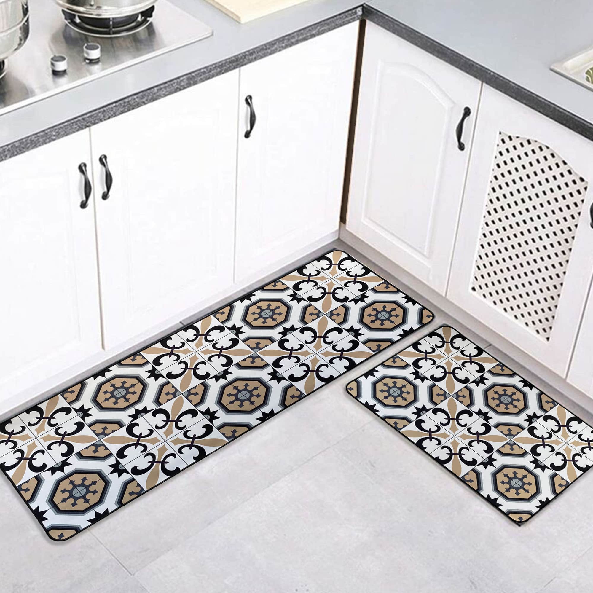 evideco-carmen-tapis-cuisine-carreaux-blanc-beige-80x50-cm image 6