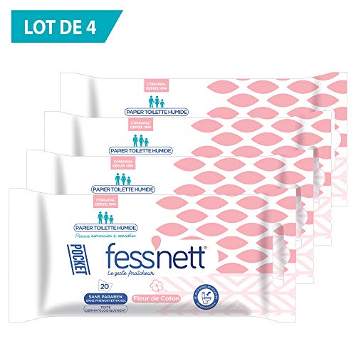 fess-nett-pocket-papier-toilette-humide-coton-lot-de-4-x20 image 2