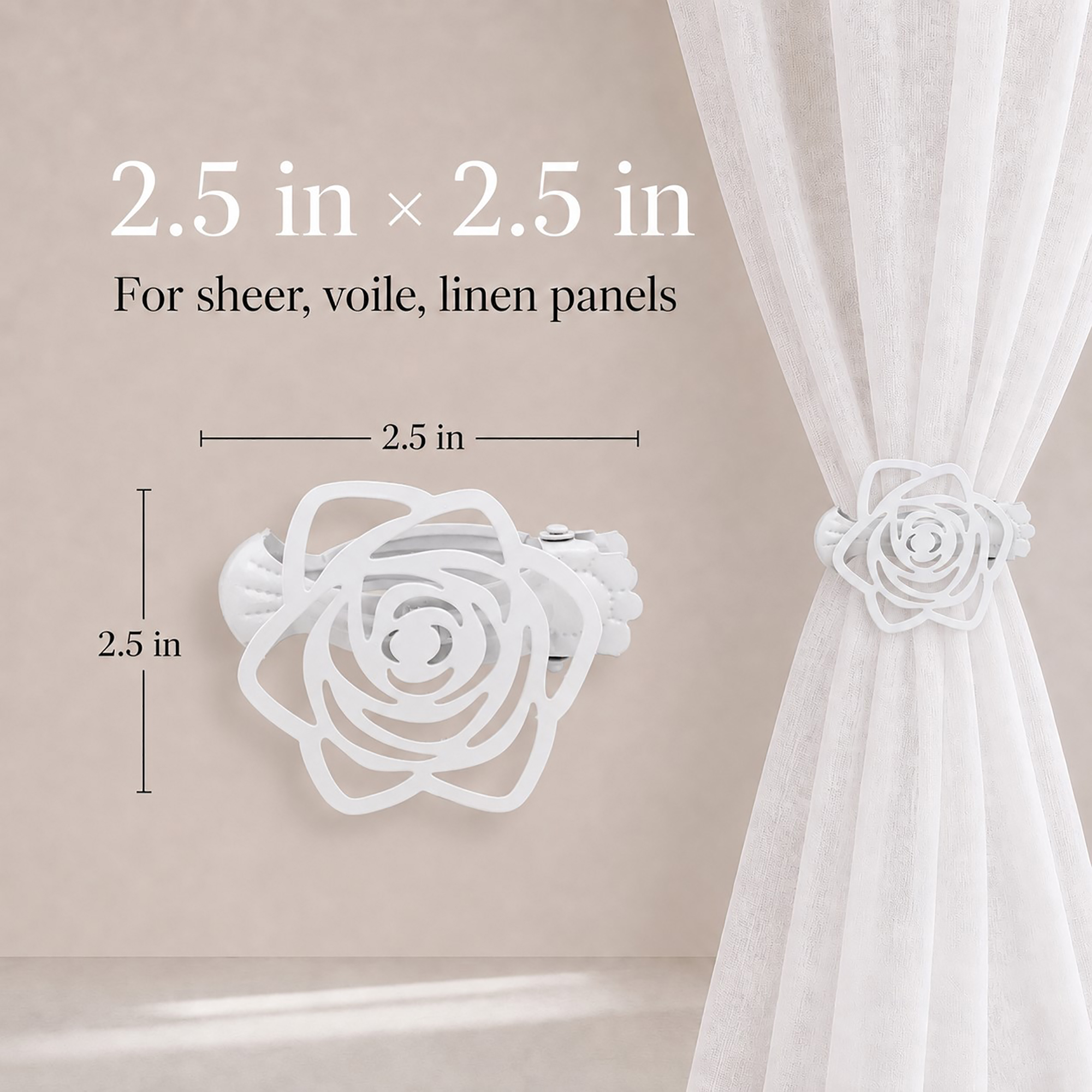 evideco-rose-blanche-pinces-rideau-blanc-lot-de-2-sans-per-age image 5
