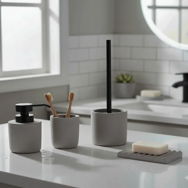 evideco-bathroom-accessories-set-4-accessoires-salle-de-bain-ciment-gris image 1