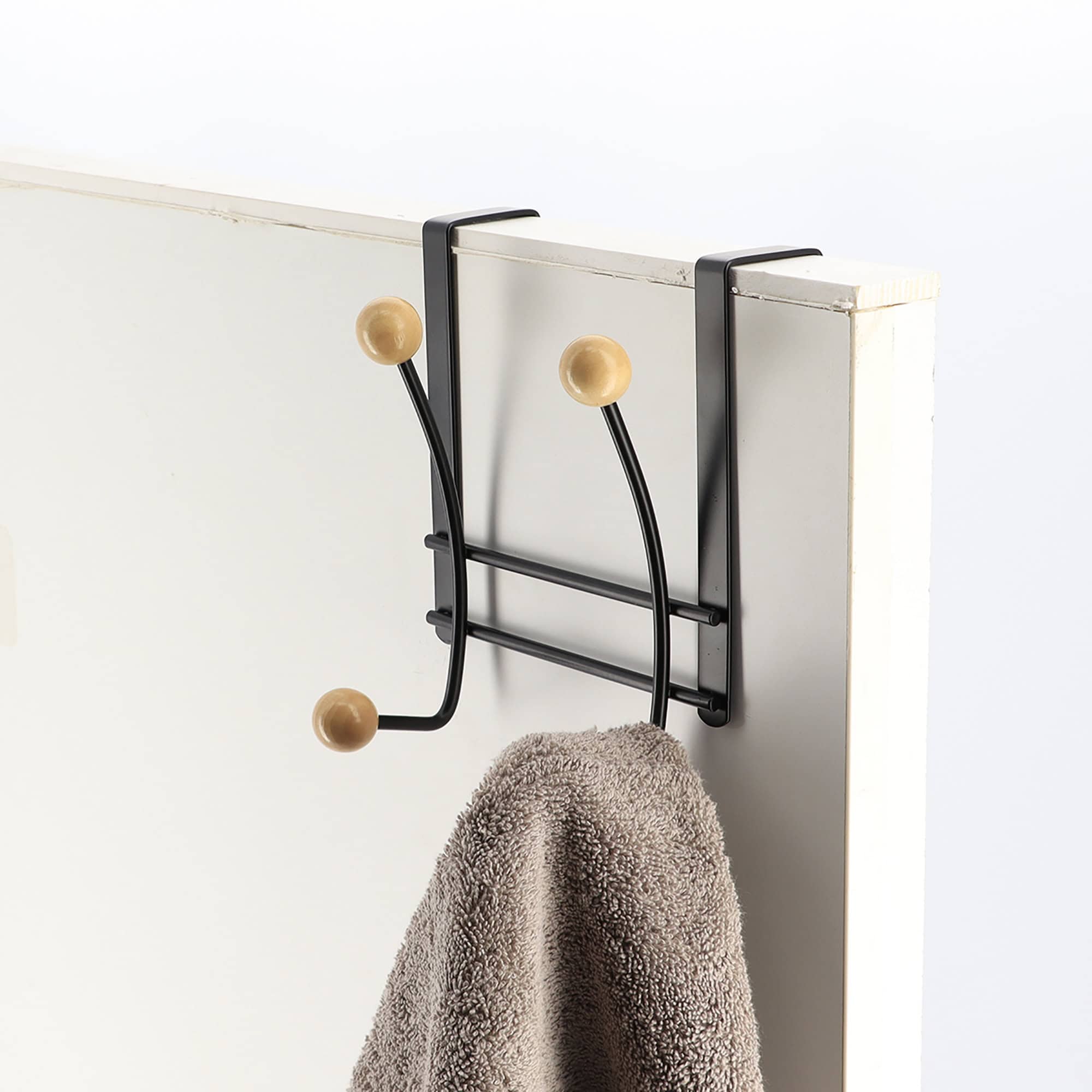evideco-porte-manteau-sur-porte-noir-4-crochets-bois image 2