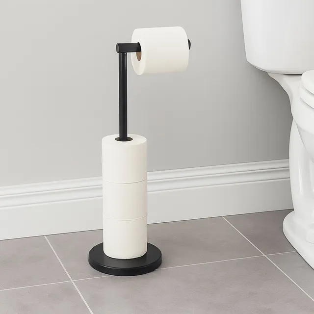 evideco-porte-papier-toilette-sur-pied-noir-m-tal-r-serve image 1