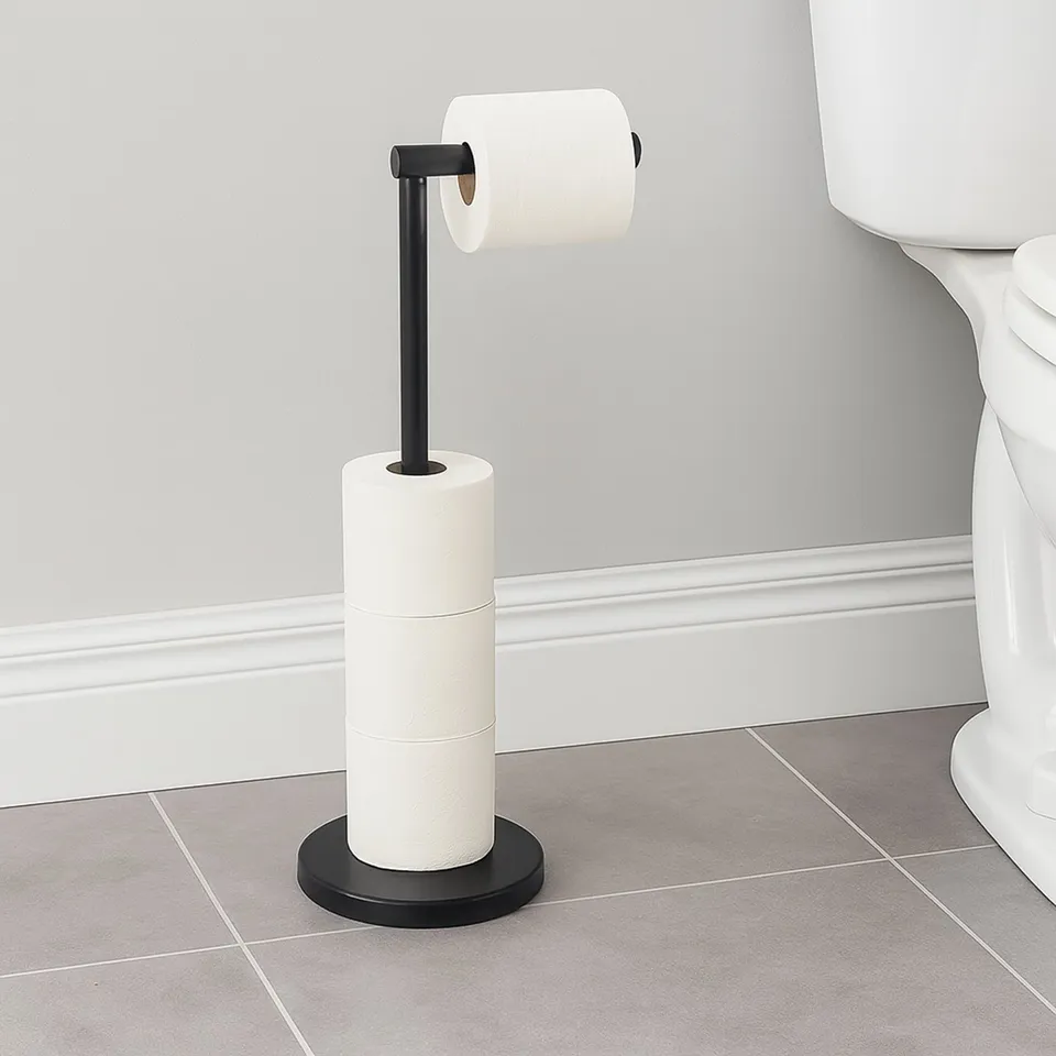 evideco-porte-papier-toilette-sur-pied-noir-m-tal-r-serve image 1