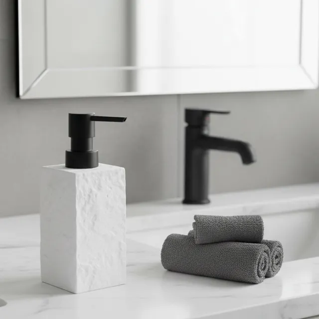 evideco-bathroom-distributeur-savon-r-sine-blanc-effet-pierre-250ml image 1