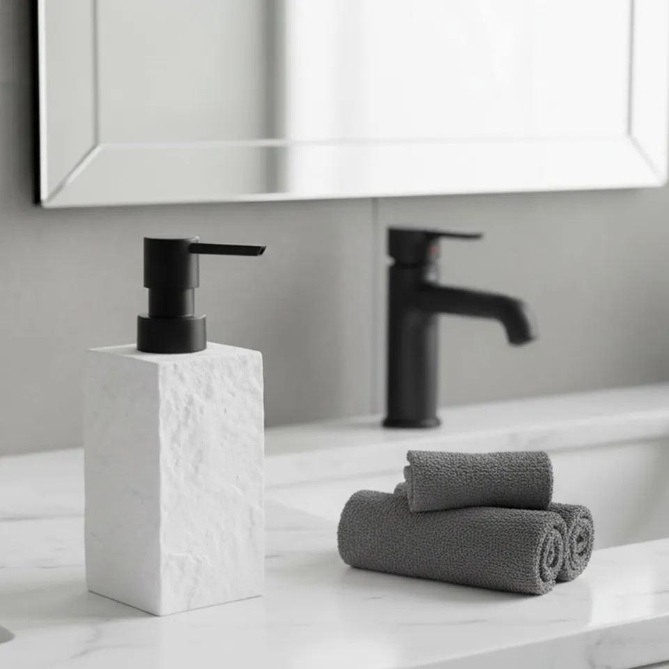 evideco-bathroom-distributeur-savon-r-sine-blanc-effet-pierre-250ml image 1