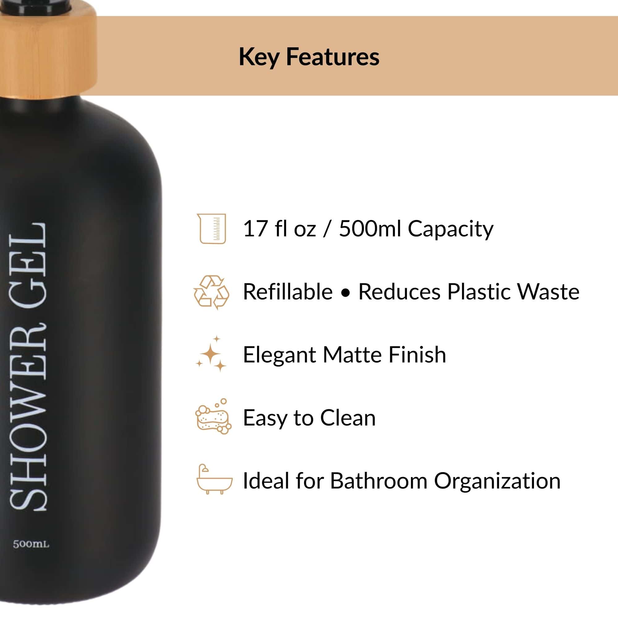 evideco-shower-distributeur-gel-douche-noir-mat-verre-500-ml image 5