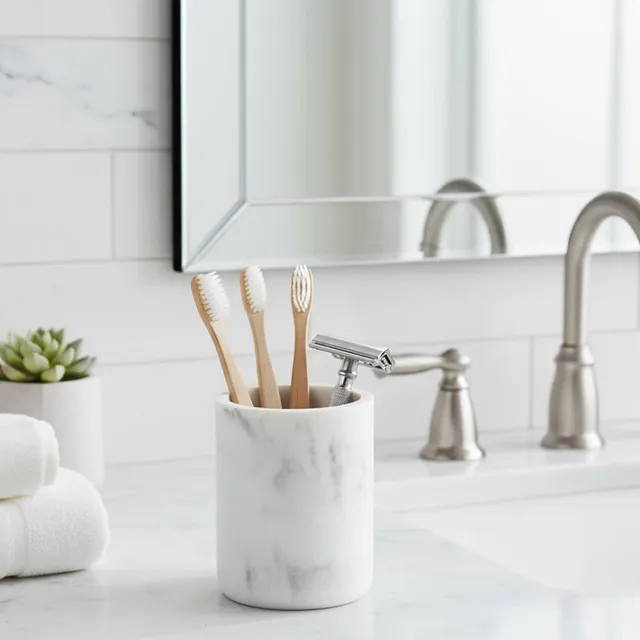 evideco-new-marble-porte-brosse-dents-blanc-marbre-r-sine image 1