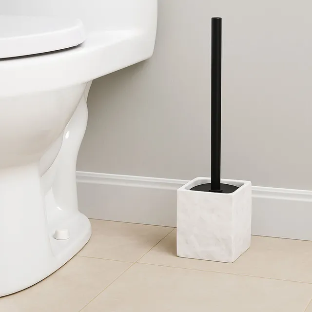 evideco-brosse-wc-carr-e-effet-pierre-blanche-avec-support image 1