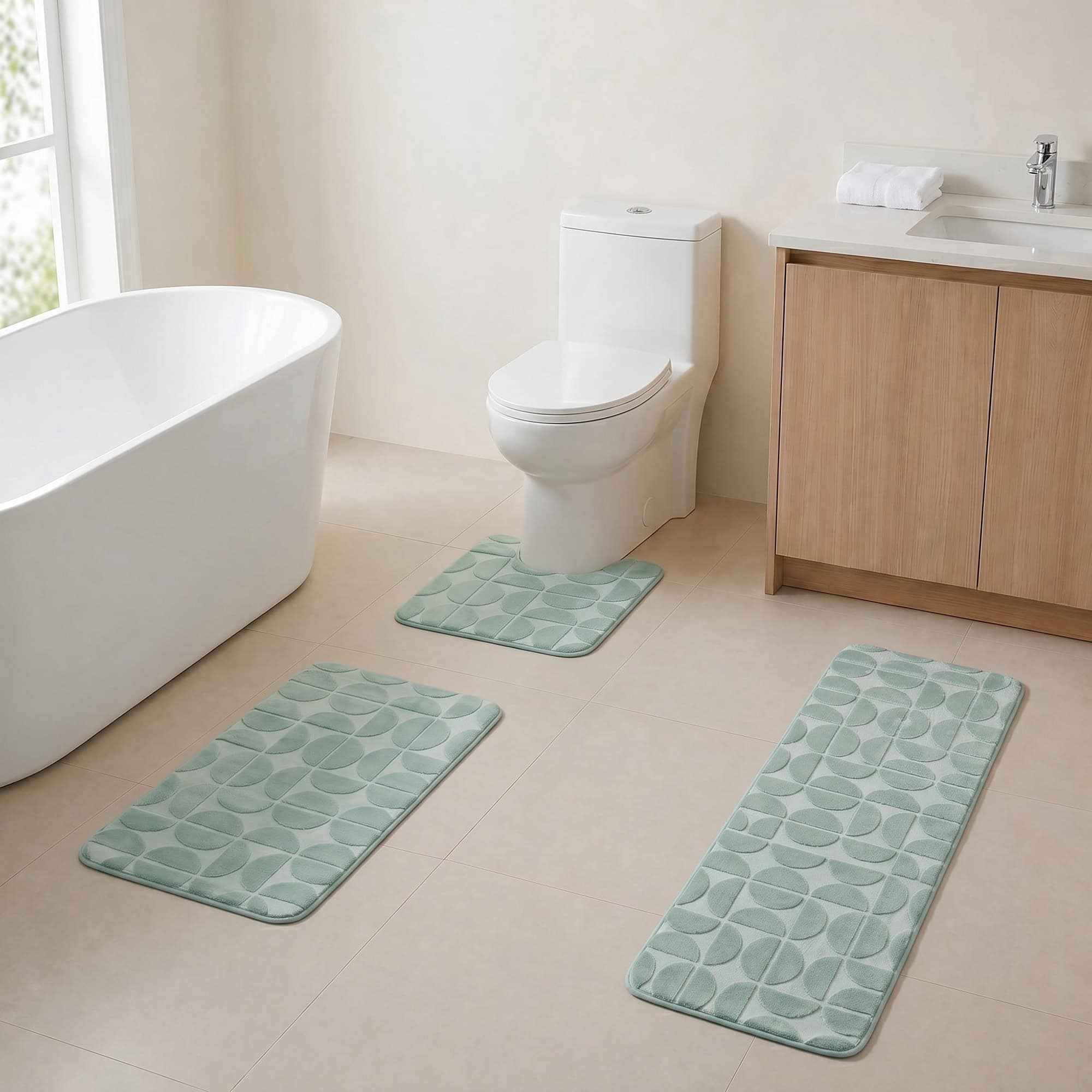 evideco-demi-lune-lot-3-tapis-salle-de-bain-vert-sauge-m-moire image 1