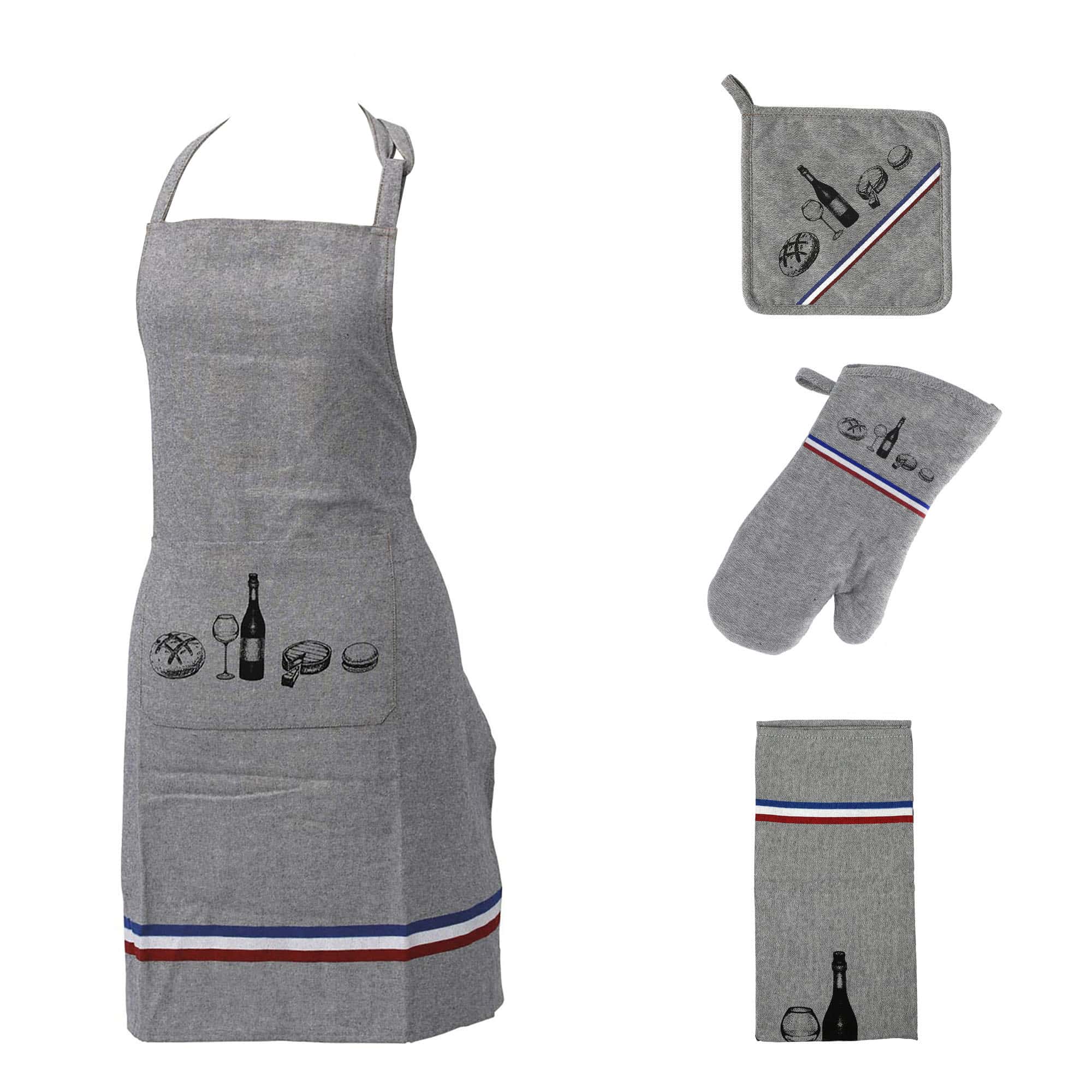 evideco-home-accessories-ensemble-cuisine-4-pi-ces-gris-gourmet-coton image 1