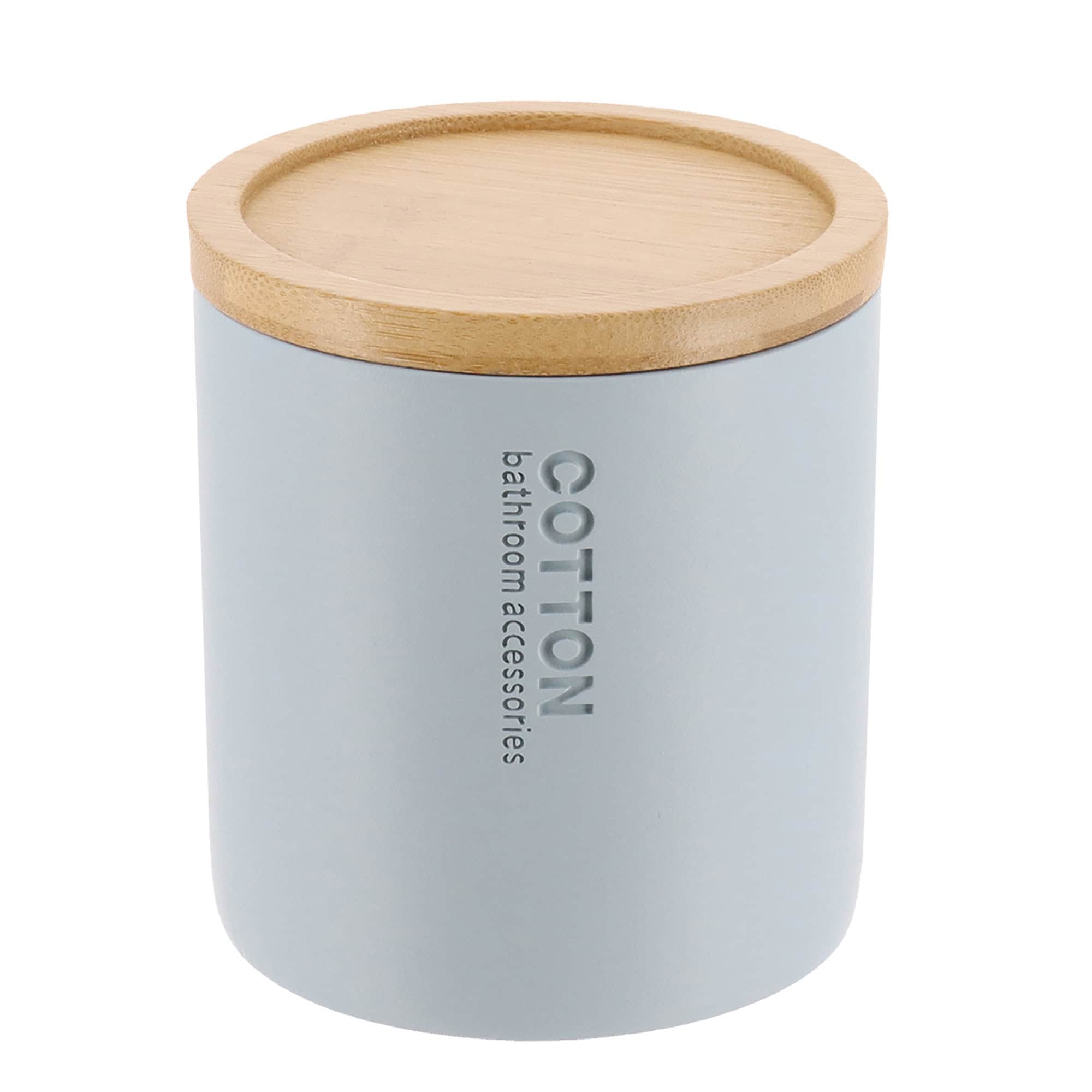 evideco-bathroom-accessories-bo-te-coton-bleu-clair-couvercle-bambou image 7