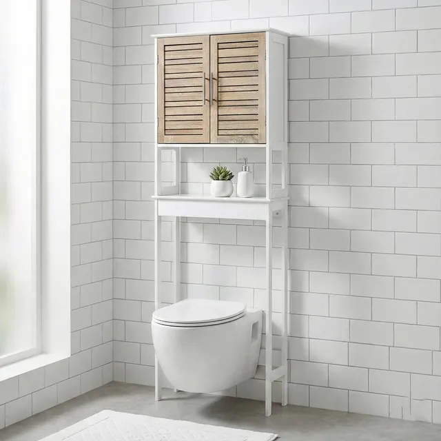 evideco-stockholm-meuble-dessus-wc-2-portes-blanc-ch-ne-tag-re image 1