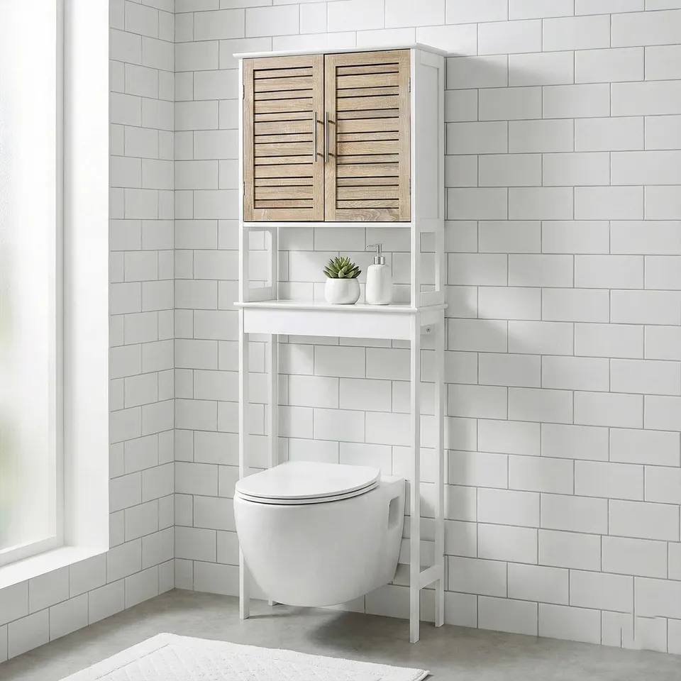evideco-stockholm-meuble-dessus-wc-2-portes-blanc-ch-ne-tag-re image 1