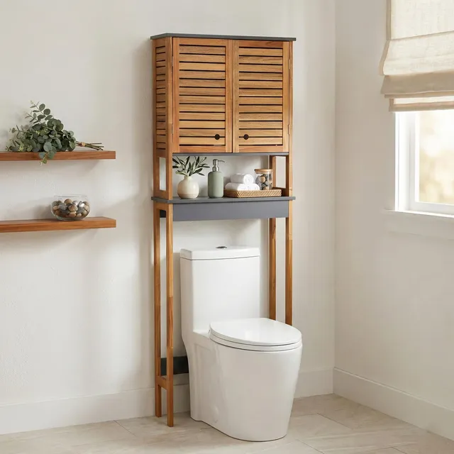 evideco-elements-meuble-dessus-wc-marron-gris-double-porte image 1