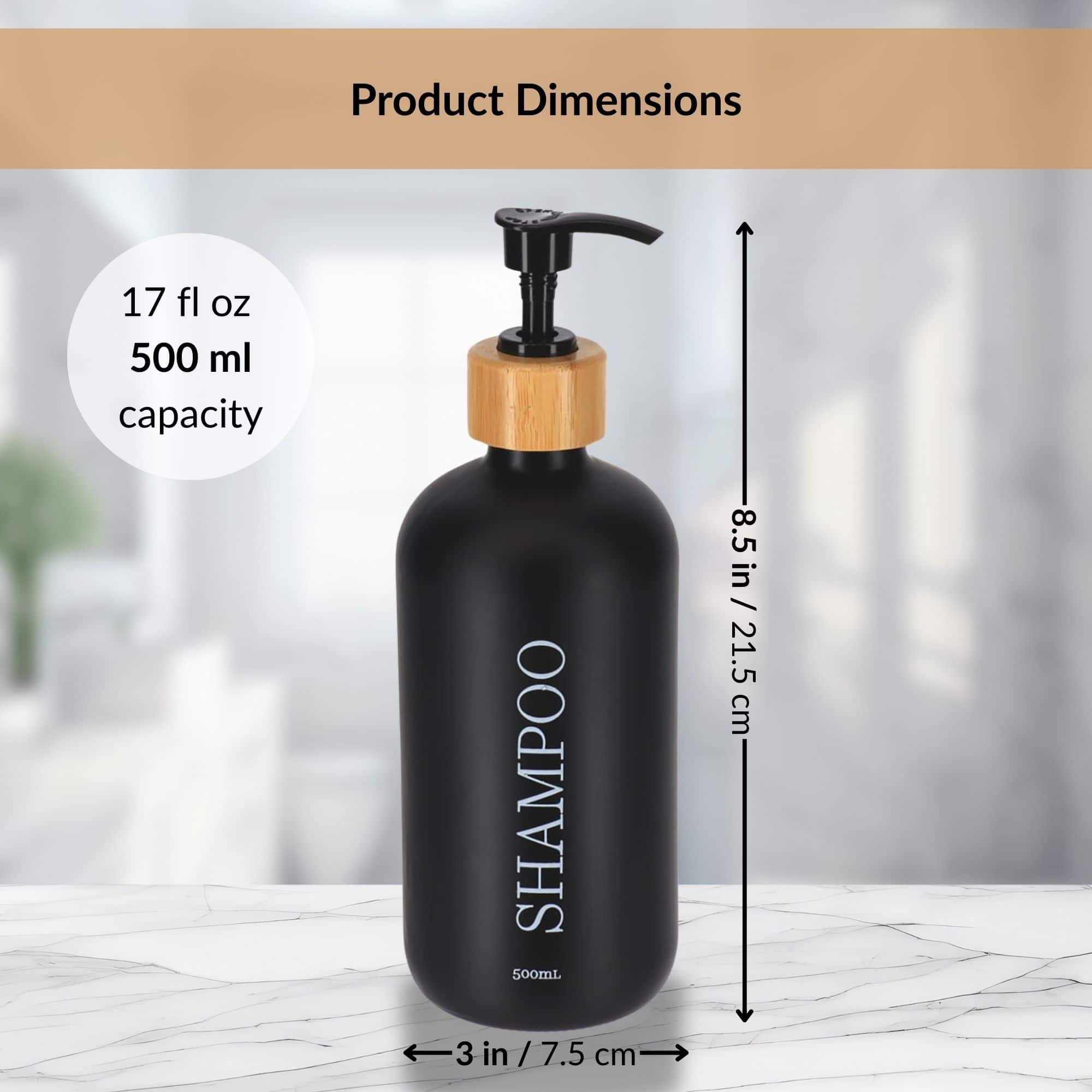 evideco-distributeur-shampooing-noir-mat-500-ml-verre-bambou image 6