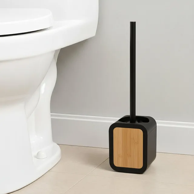evideco-brosse-wc-noir-avec-support-caoutchouc-et-bambou image 1
