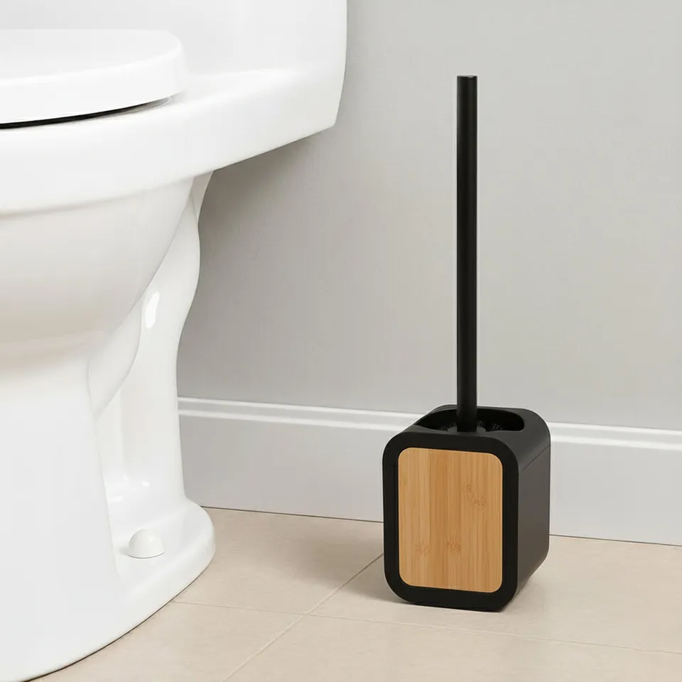 evideco-brosse-wc-noir-avec-support-caoutchouc-et-bambou image 1