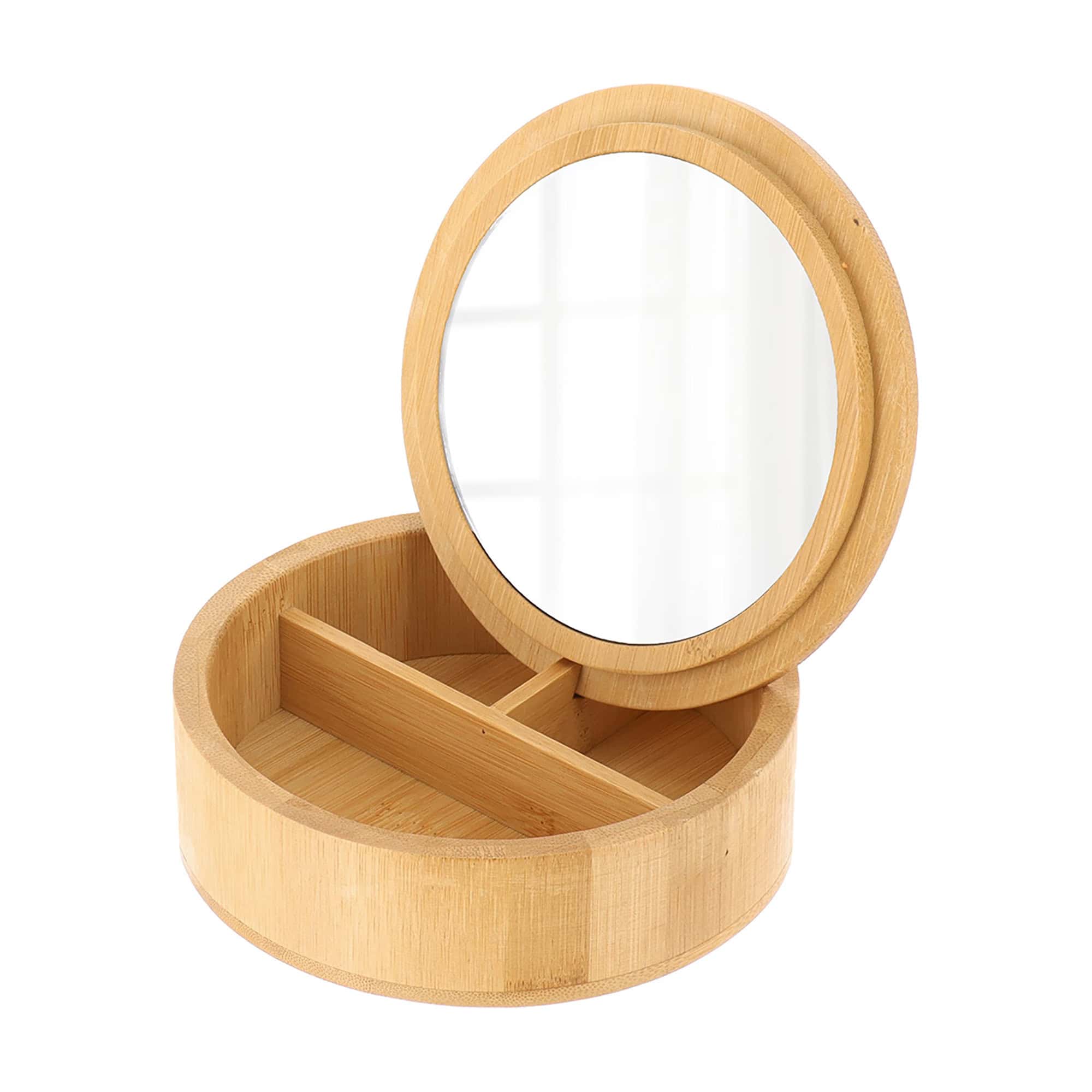 evideco-bathroom-bo-te-bambou-ronde-miroir-3-compartiments image 8